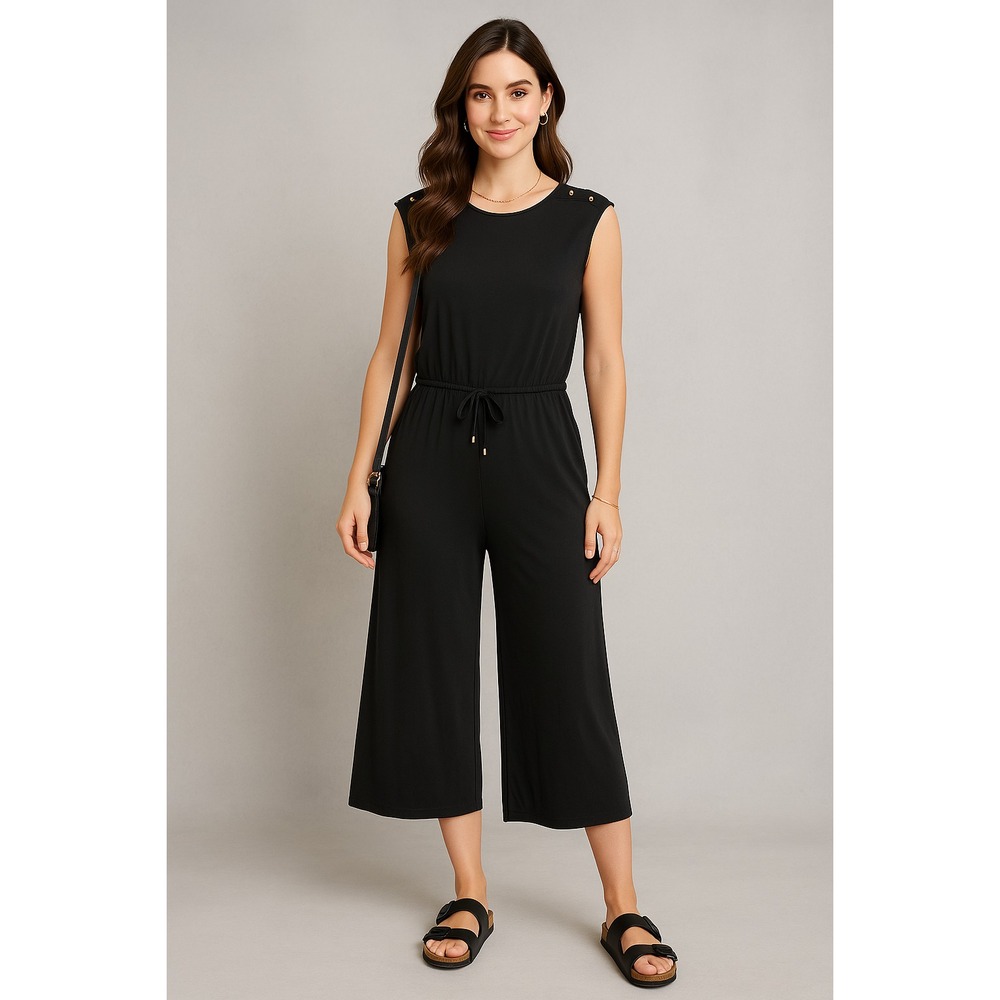 LRL Lauren Ralph Lauren Jumpsuit Womens S Black Capri Wide Leg Stretch Romper